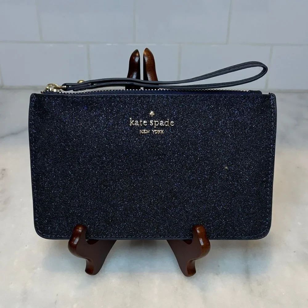 Kate Spade Wristlet Bag Purse Midnight Blue Glitter Clutch Pouch Wristlet